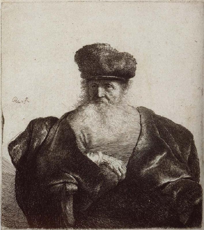 REMBRANDT Harmenszoon van Rijn Old Man with Beard,Fur Cap and Velvet Cloak Sweden oil painting art